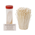 A 50ml centrifuge tube with a red lid containing white enoki mushroom slant culture agar, shown next to a cluster of mature off-white enoki mushrooms on a white background. A label reads 'AGGietROPICALS CULTURE BANK ENOKI MUSHROOM SLANT CULTURE 50ml Centrifuge Tube'.
